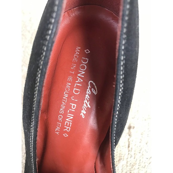 vtg 90s black SUEDE Donald J Pliner STILETTO HEELS 7.5 couture Italy square toe - Picture 4 of 10